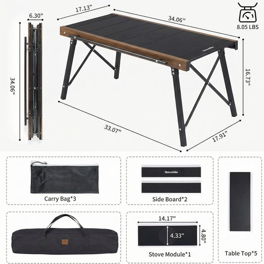 Portable Folding Camping Table – Lightweight Aluminum Roll-Top Table for Camping, Picnic, BBQ & IGT Outdoor Cooking Setup
