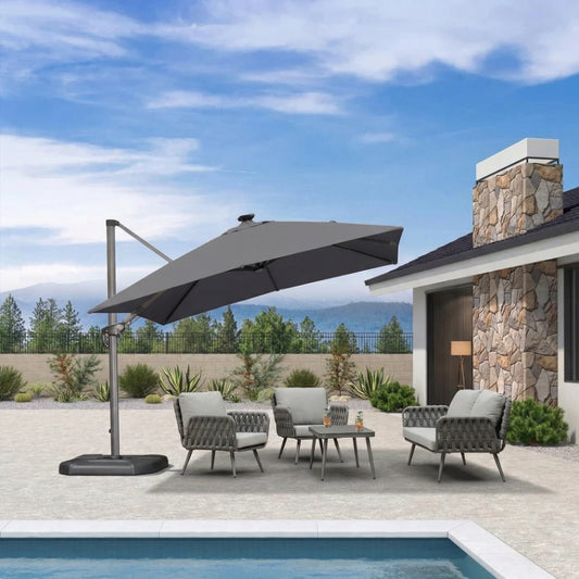 Large Outdoor Patio Umbrella with Built-In Lighting – Wind-Resistant Double-Pole Design for Garden, Villa & Commercial Use