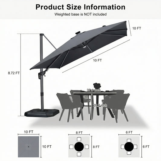 Large Outdoor Patio Umbrella with Built-In Lighting – Wind-Resistant Double-Pole Design for Garden, Villa & Commercial Use